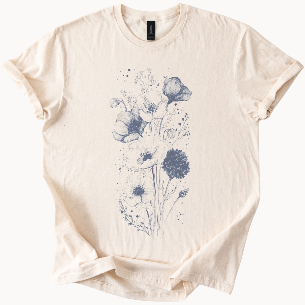 Botanical Illustration Graphic Tee Delicate Floral Line Art